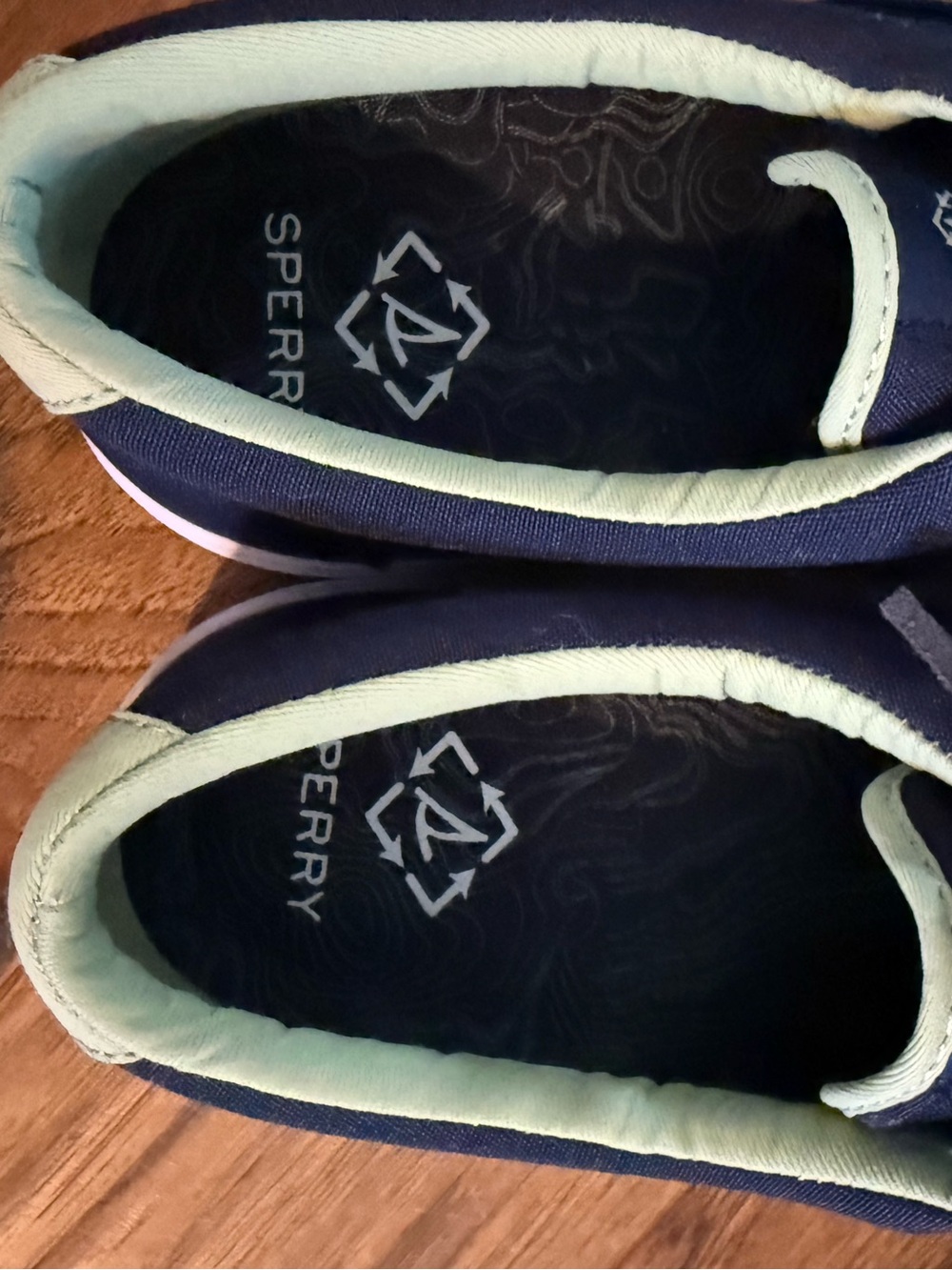 Sperry Navy Canvas Low-Top Sneakers with Lime Green Collar - Picture 2 of 3